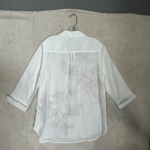 Chico’s No Iron 100% Linen Floral Shirt Button Up Watercolor Tropical Sz 1 Or 8 - Picture 5 of 9